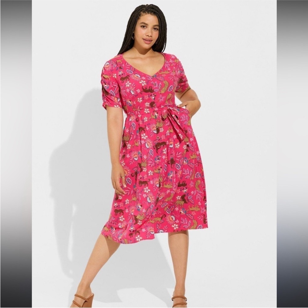 NWT Torrid pink button down cheetah print midi dress sz 3X